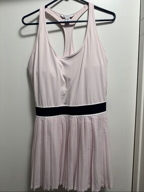 Athleta Pale Pink Racerback Tennis Dress with Navy Waistband